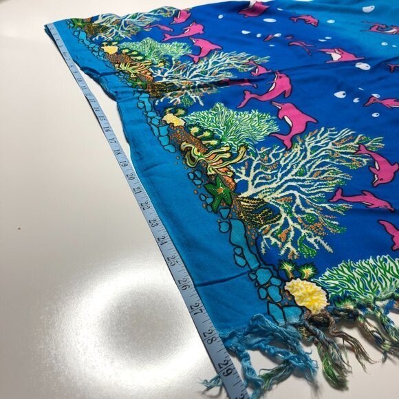 DOLPHIN Under the Sea Blue & Pink Coral Reef Tassel Beach Coverup Sarong Skirt - Picture 15 of 16